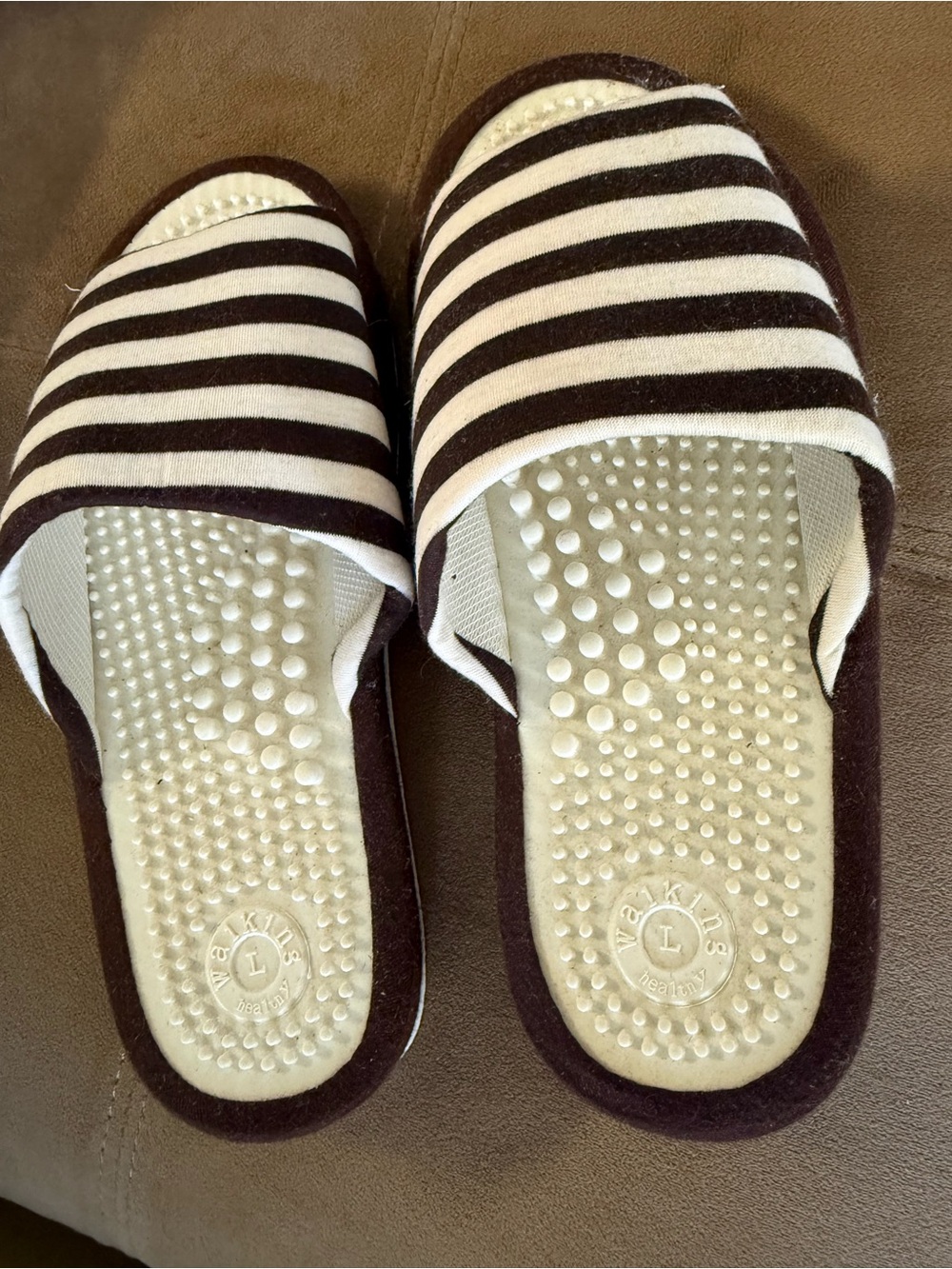 Striped Slide-On Women’s Slippers - Brown & White
